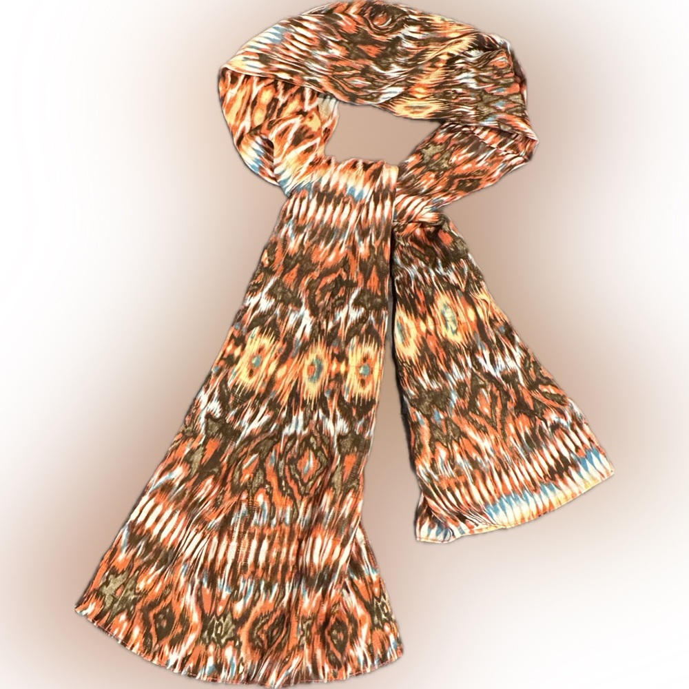 Gauzy accent scarf - fiery autumn colors with bronze metallic shimmer